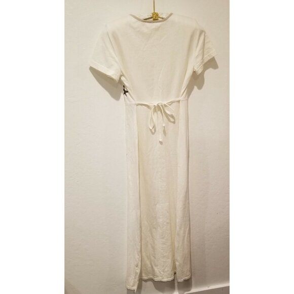 Piccalino Petite White Belted Maxi Dress Size 10P Appliqué Star Pockets Casual - Picture 2 of 7